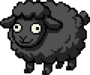 A pixel-art black sheep